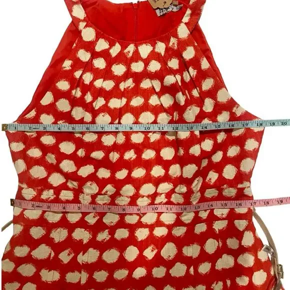 Reto Eliza JRed Coral/White Paint Brush Polka Dot Sleeveless A-Line Dress 14